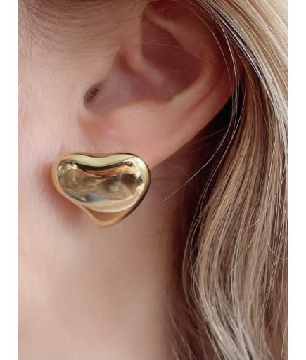 Soyut Kalp Altın Renk Küpe