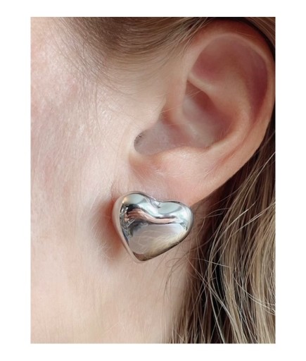 Soyut Kalp Gümüş Renk Küpe