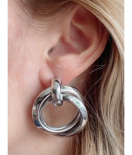 Çift Halka Gümüş Renk Küpe