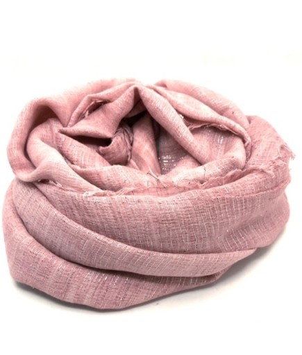 El Boyaması Simli Koton Pembe Şal