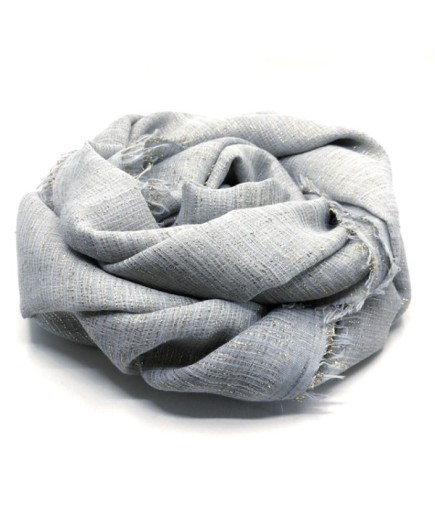 El Boyaması Simli Koton Mavi Şal