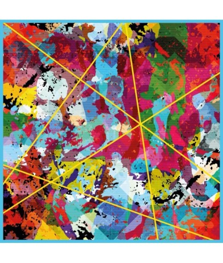 Barcelona Turkuaz Ve Kırmızılı Soyut Desenli Yün Şal