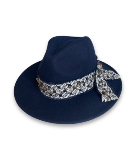 Cortina Lacivert Yün Doğal Taş Bantlı Şapka