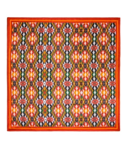 Texas Kırmızı Kilim Desenli İpek Şal