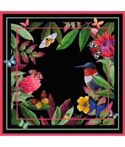 Madrid Siyah Çiçek Desenli İpek Eşarp