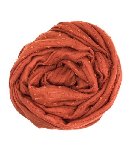 Yarı Simli Yarı Düz Saçaklı Kiremit Rengi Şal