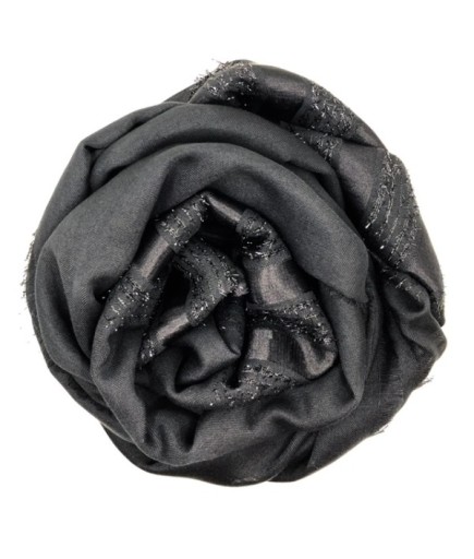 Saten Bantlı Simli Siyah Şal