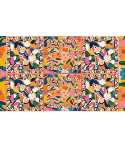 Je Ju Fuşya ve Turuncu Çiçek Desenli Pareo