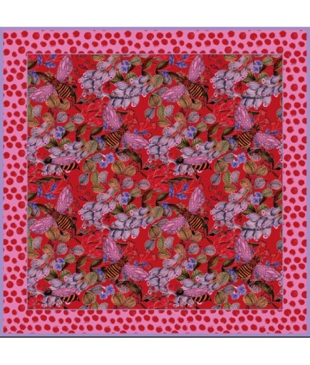 Venice Kırmızı Arı ve Çiçek Desenli Yün Şal